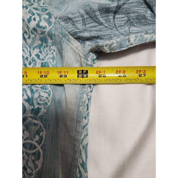 Caribbean Mens 100% Linen Long Sleeve Button Down Shirt Blue Floral Stripe Large - Picture 7 of 14